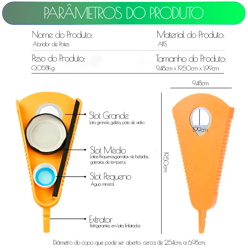 Abridor de Potes e Garrafas Multifuncional - Feito Em Casa - Feito em Casa